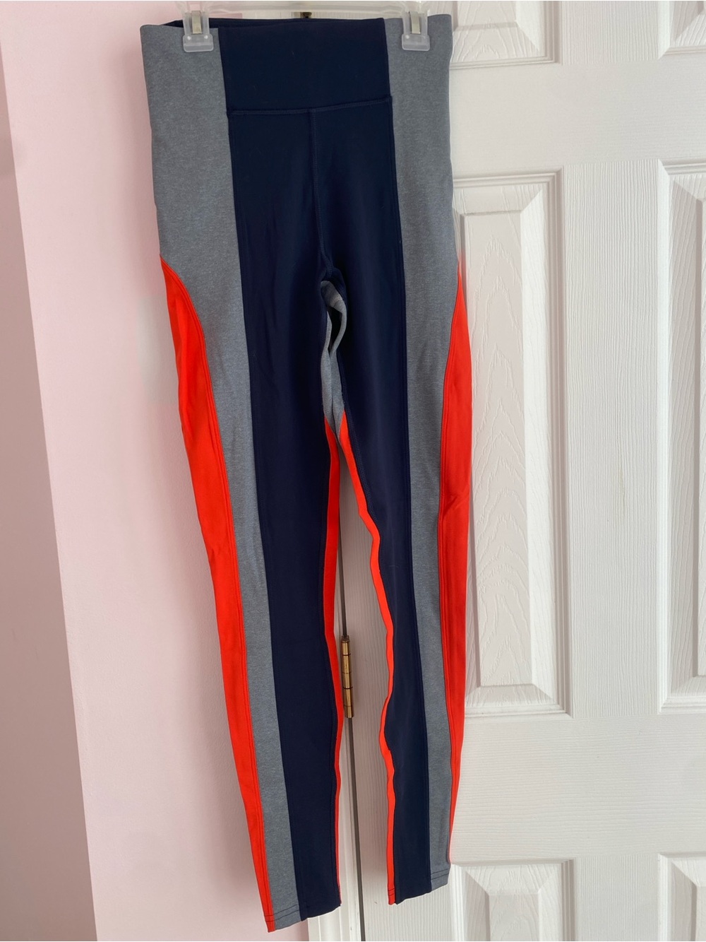 Athleta Navy Tights with Orange Stitching
